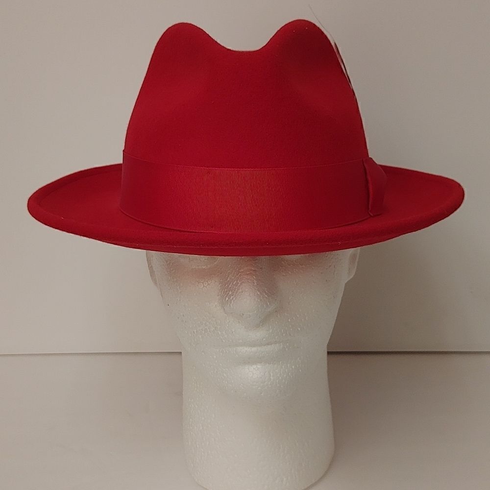 MEN'S MONTIQUE RED LIGHT FELT 2 1/2" WIDE BRIM PINCH FEDORA HAT. H60